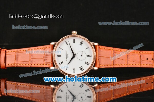 Patek Philippe Calatrava Miyota Quartz Rose Gold Case with Roman Numeral Markers and White Dial - Click Image to Close